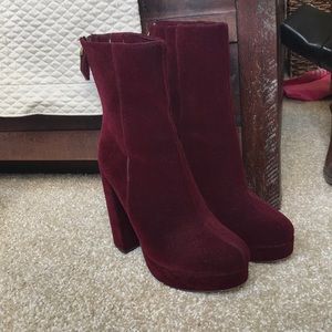Who What Wear Red Velvet Booties